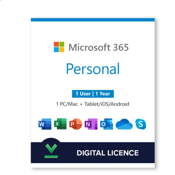 Microsoft 365 Personal (PC/Mac/Tablet) 1 Year | 1 User – Digital Licence